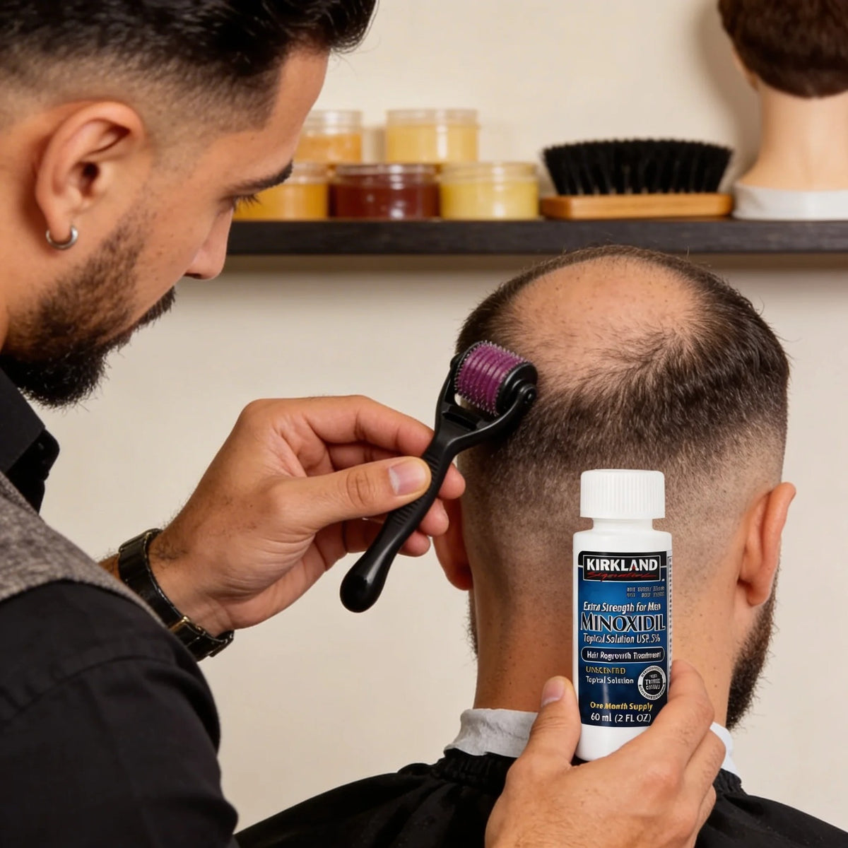 KIT MINOXIDIL KIRKLAND 5% + DERMAROLLER + GOTERO